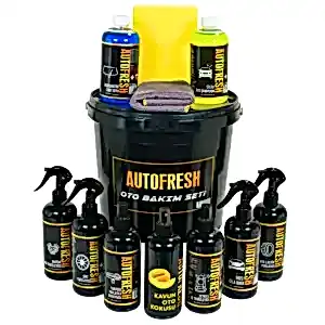 Autofresh 12'li efsane oto yıkama ve bakım seti, kovalı, araç yıkama ve temizlik için tam donanımlı oto bakım paketi.
