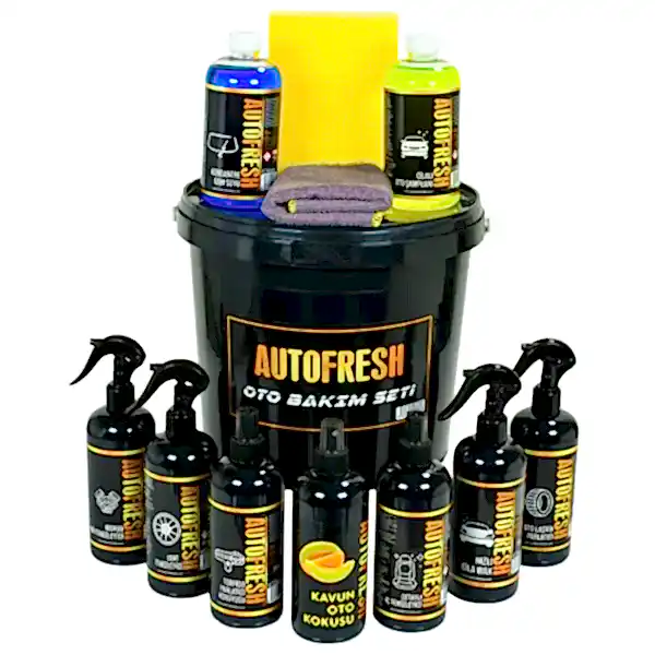 Autofresh 12'li efsane oto yıkama ve bakım seti, kovalı, araç yıkama ve temizlik için tam donanımlı oto bakım paketi.