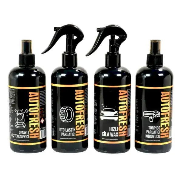 Autofresh Efsane 4'lü oto bakım ve temizlik seti, sünger ve mikrofiber bez hediyeli araç temizlik ürünleri.