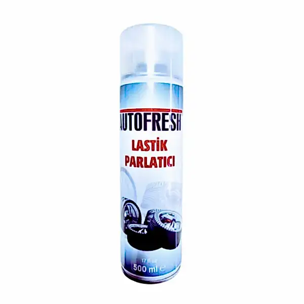 Autofresh lastik parlatıcı sprey, 500 ml, araç lastiklerine parlaklık ve koruma sağlayan oto bakım ürünü.