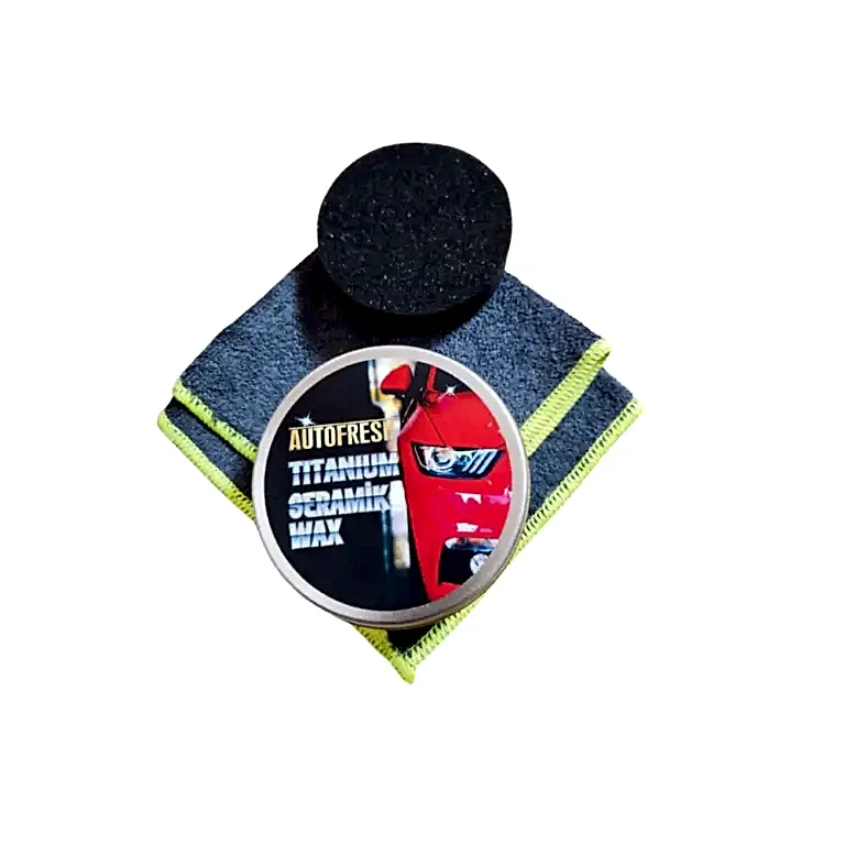 Autofresh titanyum seramik mum 175 gram, araç parlatıcı, Carnauba Wax formüllü, bez ve sünger hediyeli.