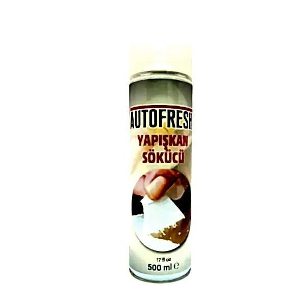 Autofresh yapışkan sökücü sprey, 500 ml, etiket, folyo ve yapışkan kalıntılarını temizleyen oto bakım ürünü.